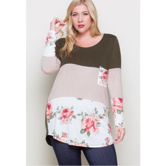 rev 320 Tops - PLUS Caroline Floral Color Block Tunic